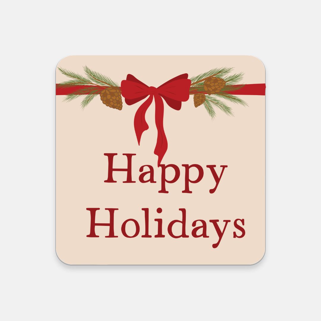 Cork Back Coaster - Happy Holidays Bow