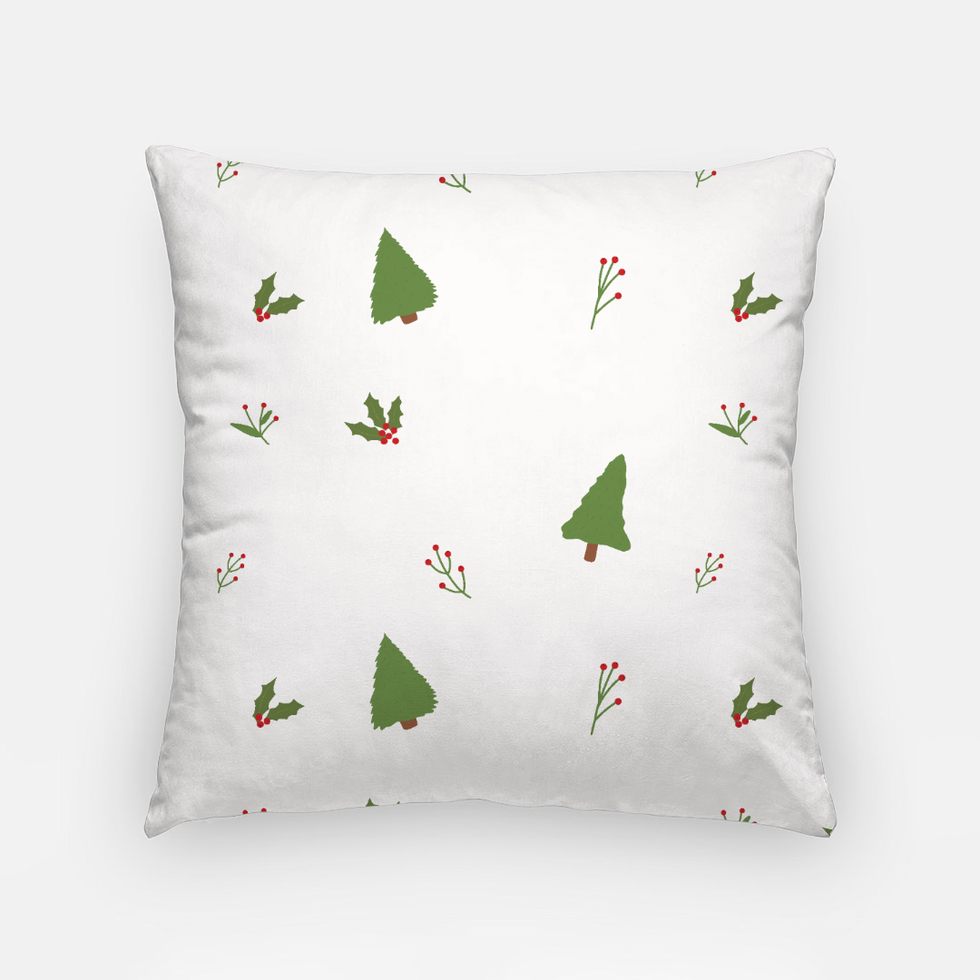 18"x18" White Holiday Polyester Pillowcase - Evergreen Trees