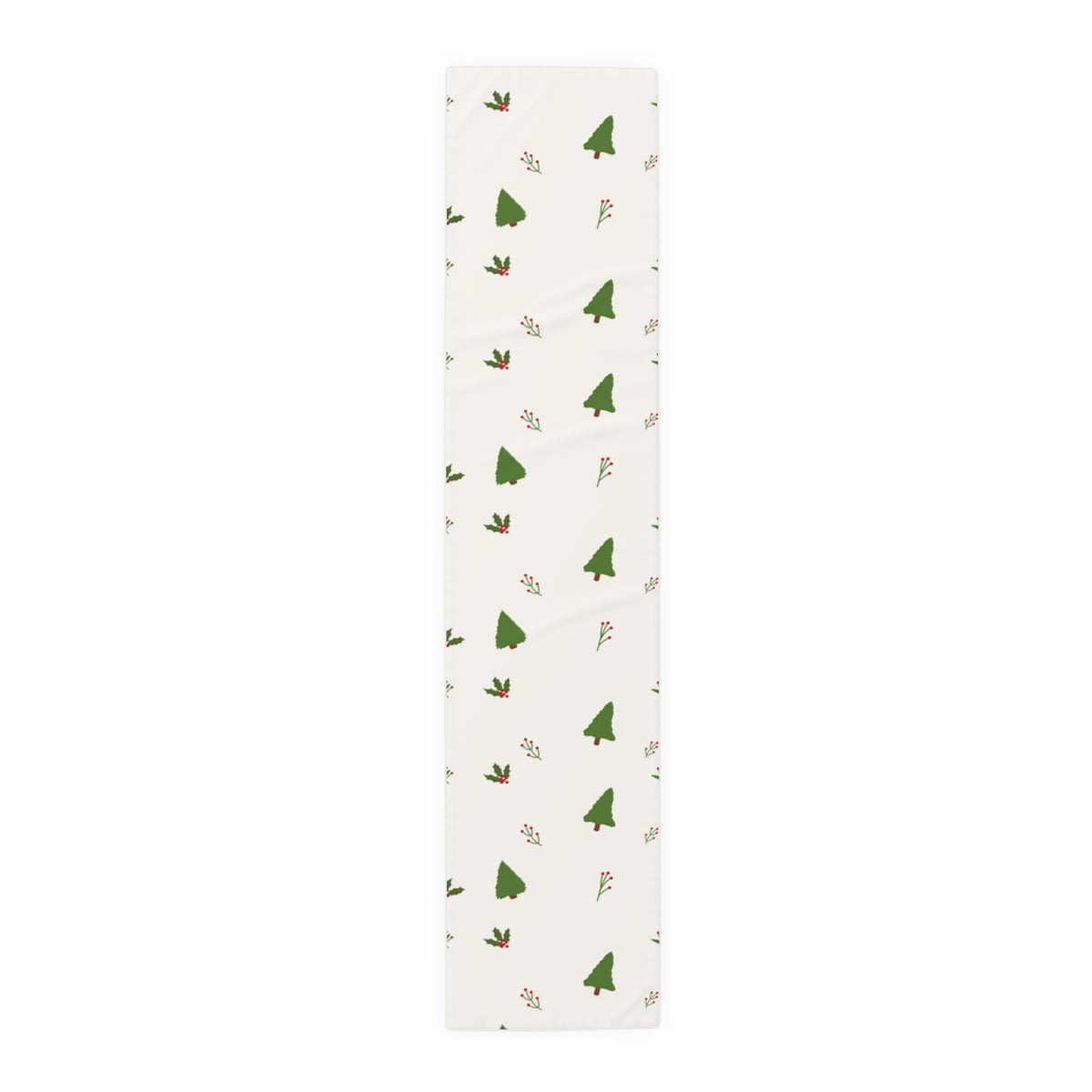 White Holiday Table Runner - Holly & Evergreen Trees