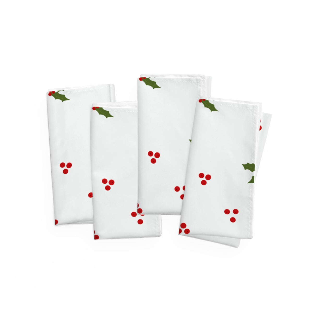 White Holiday Napkins - Red & Green Holly