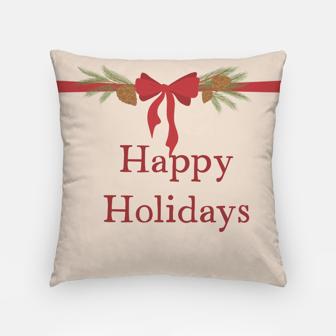 18"x18" Holiday Polyester Pillowcase - Happy Holidays Bow