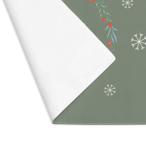 Holiday Table Placemat - Colorful Merry Christmas Wreath & Snowflakes