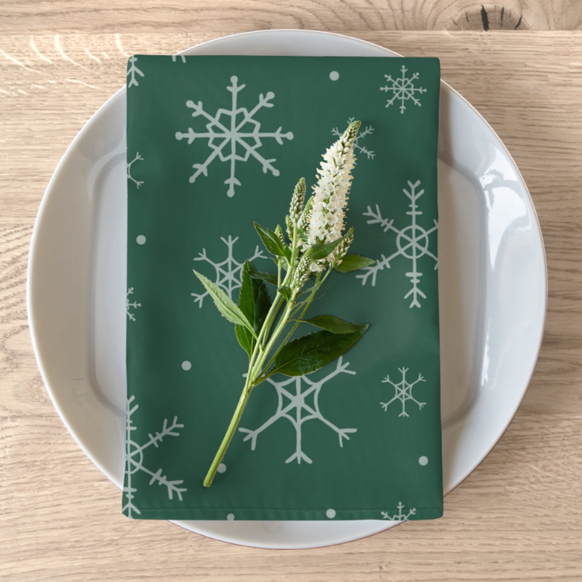 Green Holiday Napkins - Snowflakes