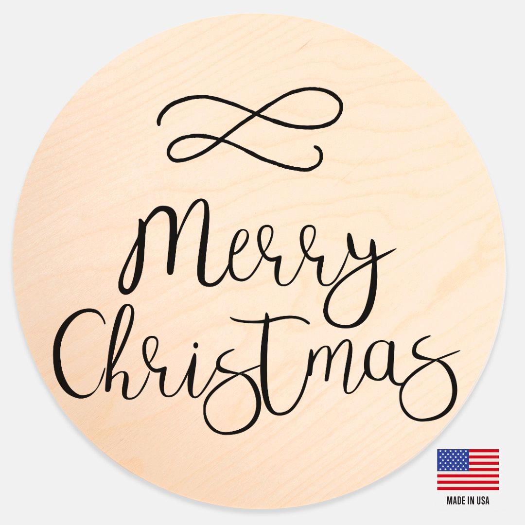12" Round Wood Sign - Cursive Merry Christmas