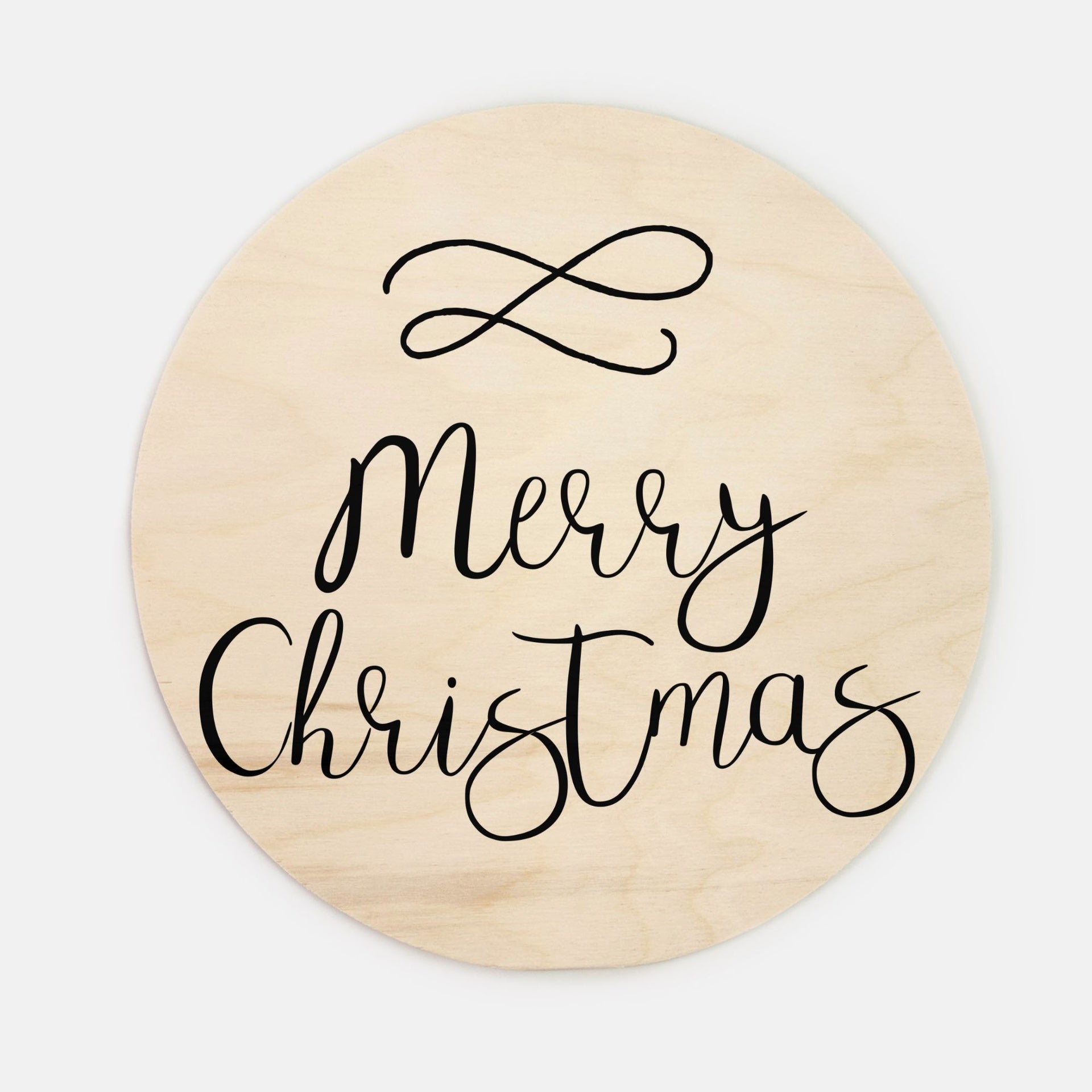 10" Round Wood Sign - Cursive Merry Christmas