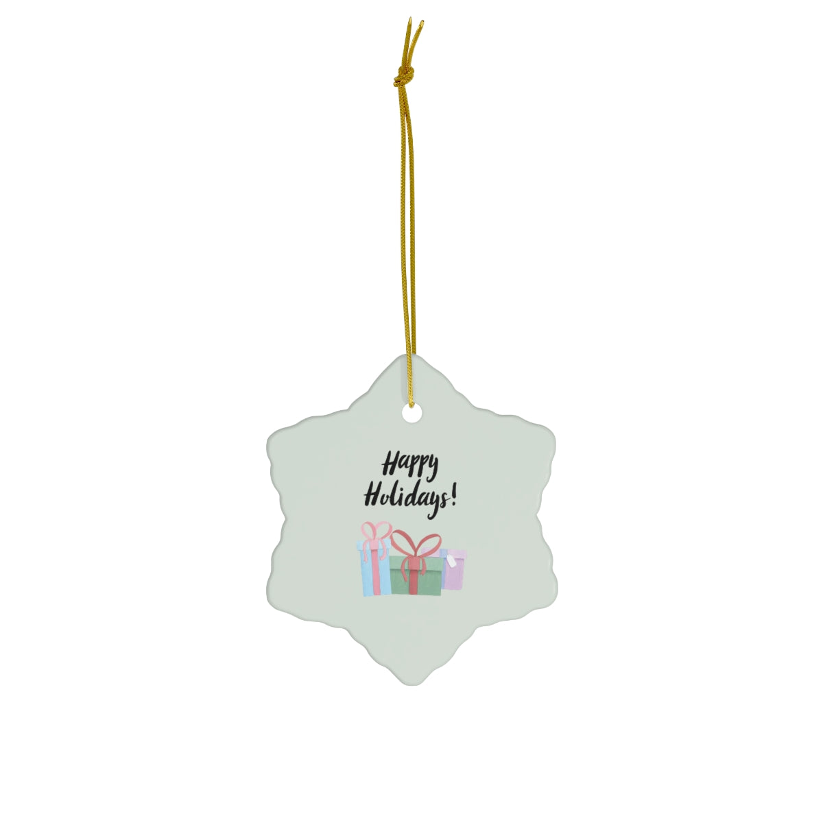 Ceramic Holiday Ornament - Happy Holiday & Presents