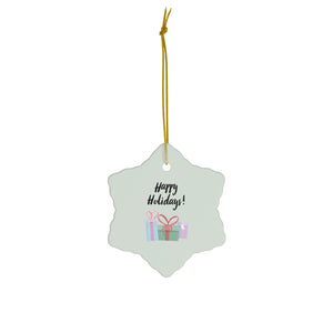 Ceramic Holiday Ornament - Happy Holiday & Presents