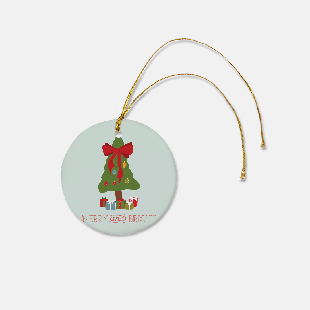 Round Ceramic Holiday Ornament - Merry & Bright