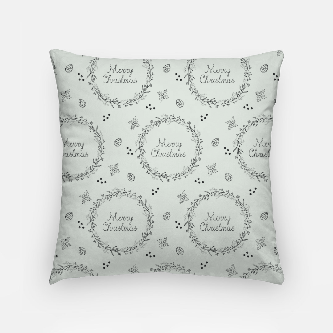 18"x18" Holiday Polyester Pillowcase - Black Merry Christmas Wreaths