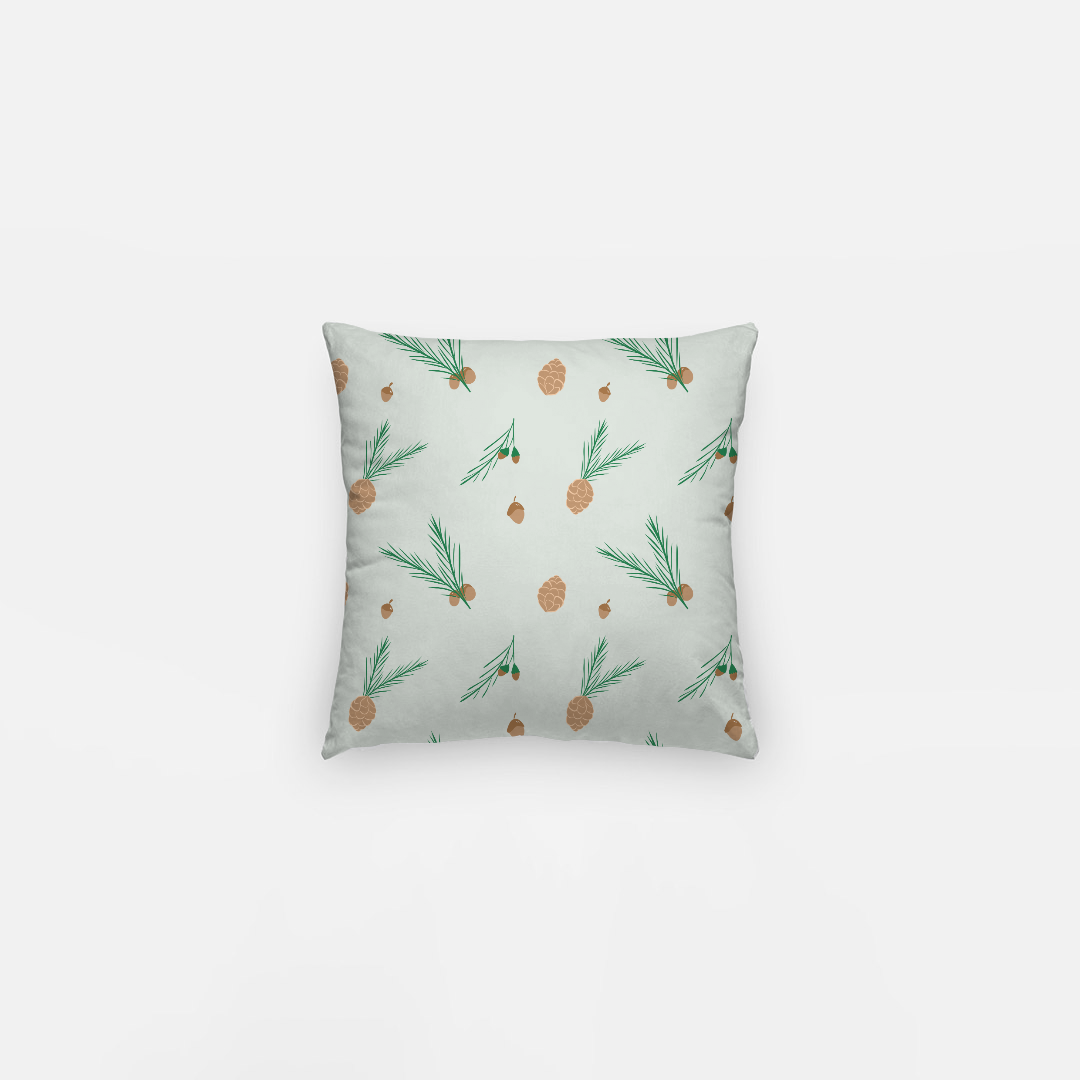 10"x10" Green Holiday Polyester Pillowcase - Pinecones & Acorns