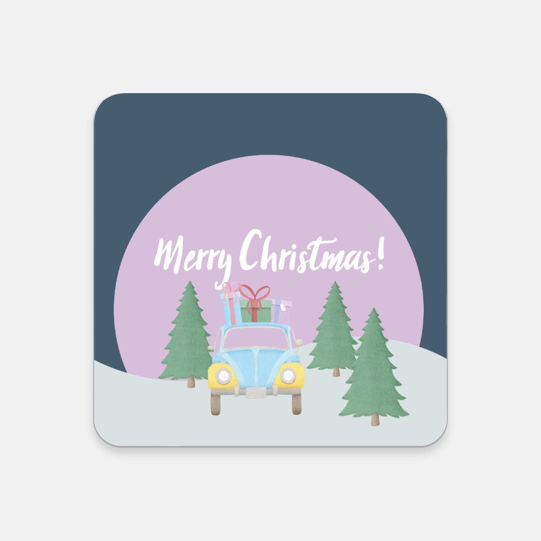 Cork Back Coaster - Merry Christmas Nighttime