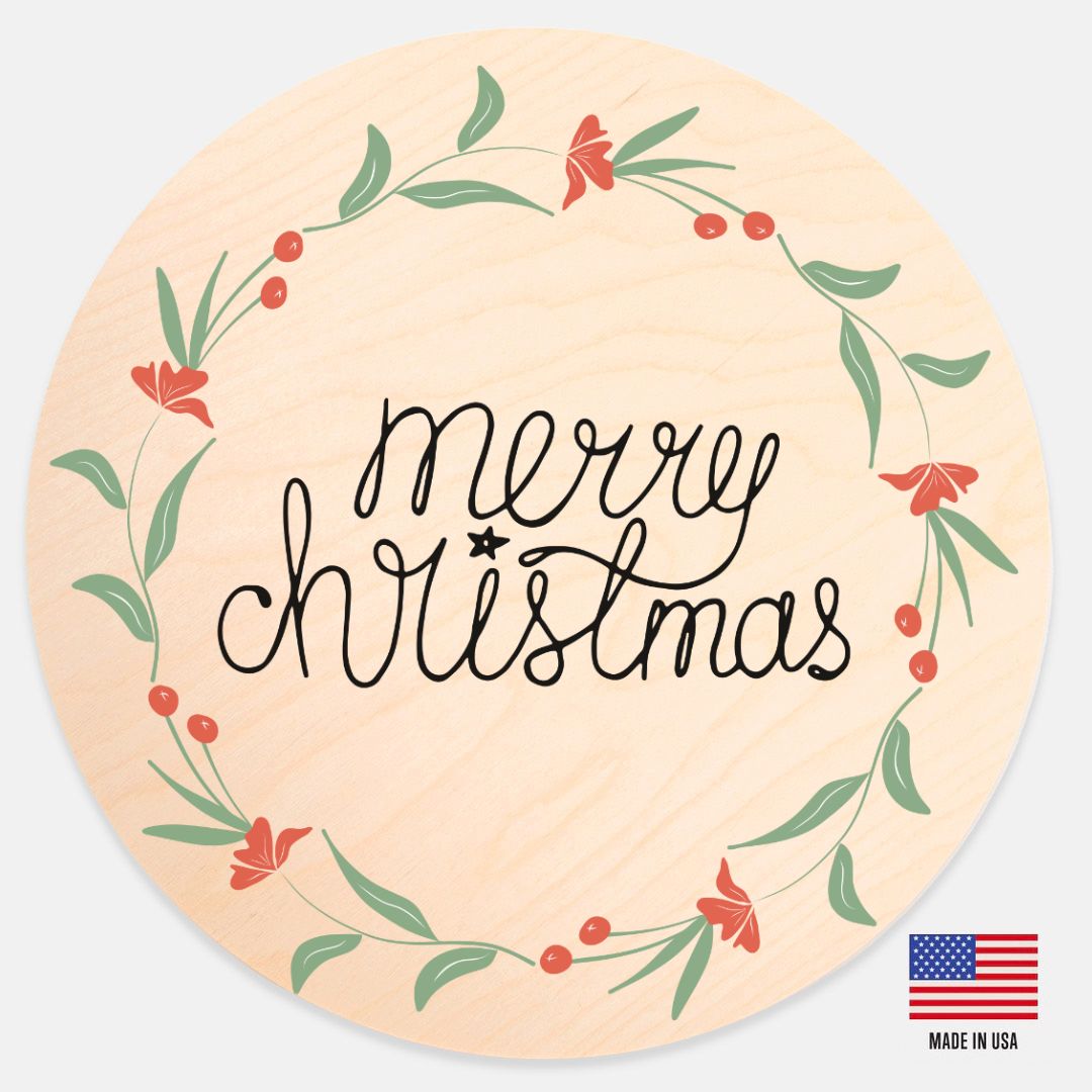 12" Round Wood Sign - Colorful Wreath