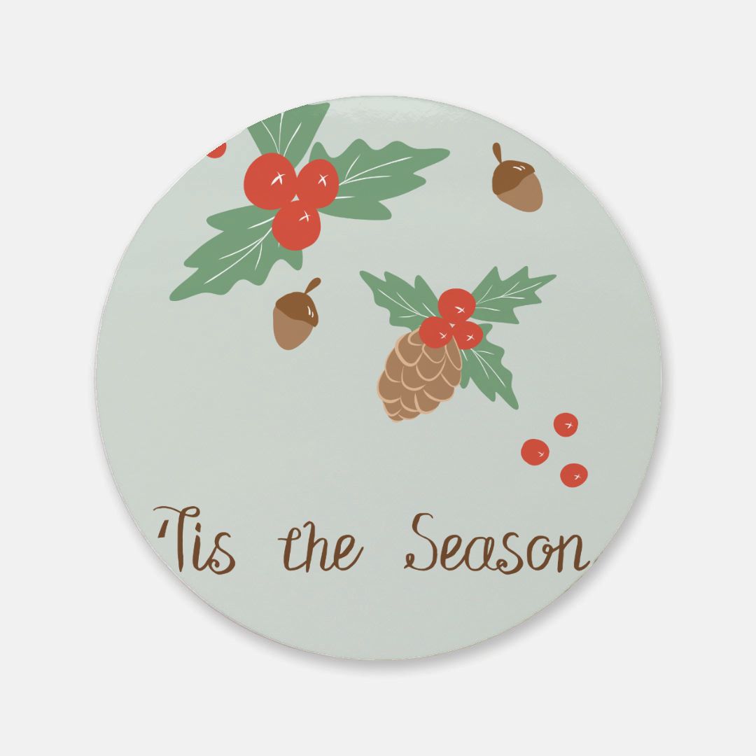Round Cork Back Coaster - Pinecone & Acorn