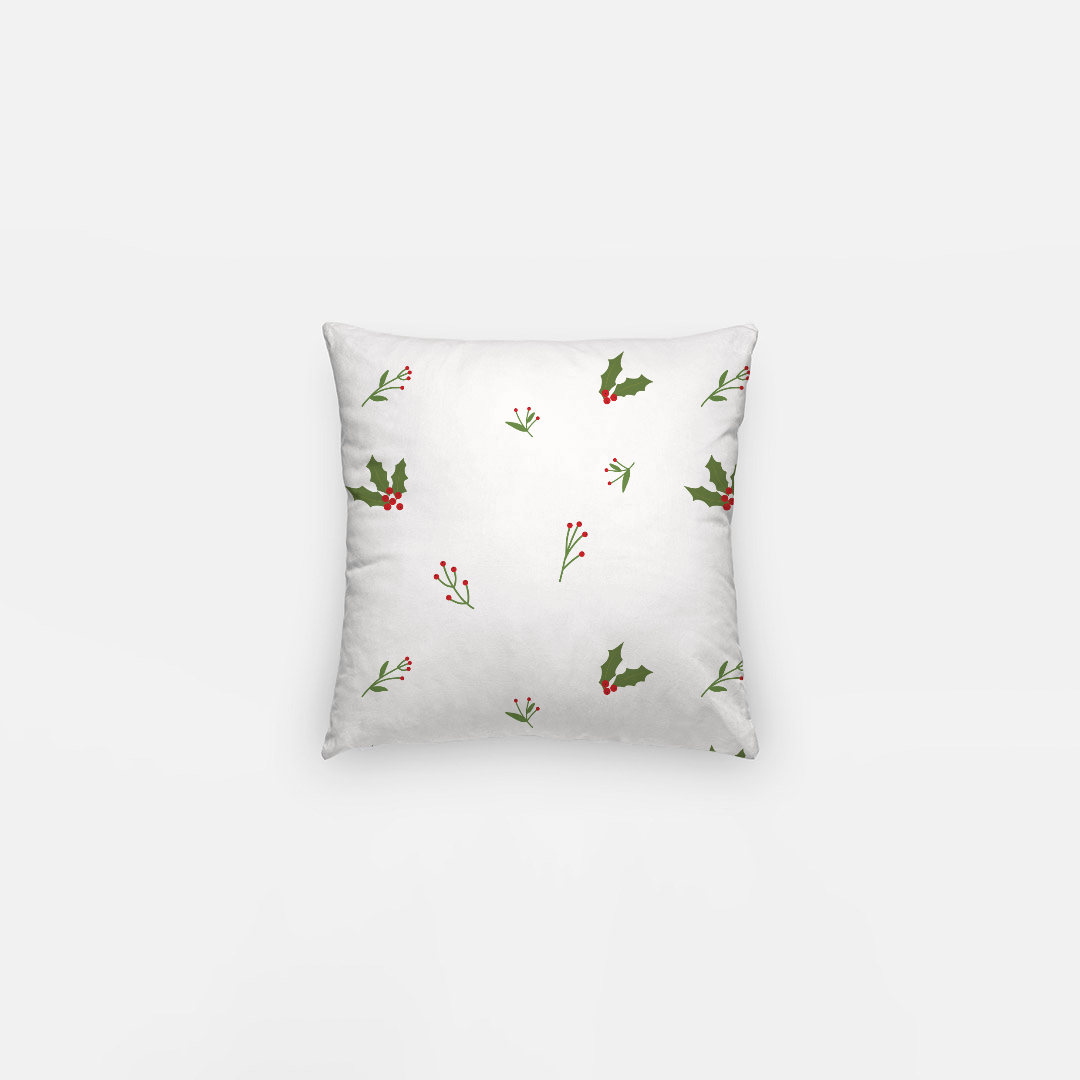 White Holiday Polyester Pillowcase - Holly