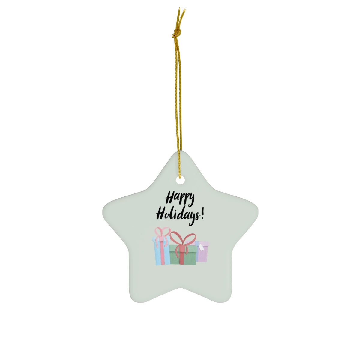 Ceramic Holiday Ornament - Happy Holiday & Presents