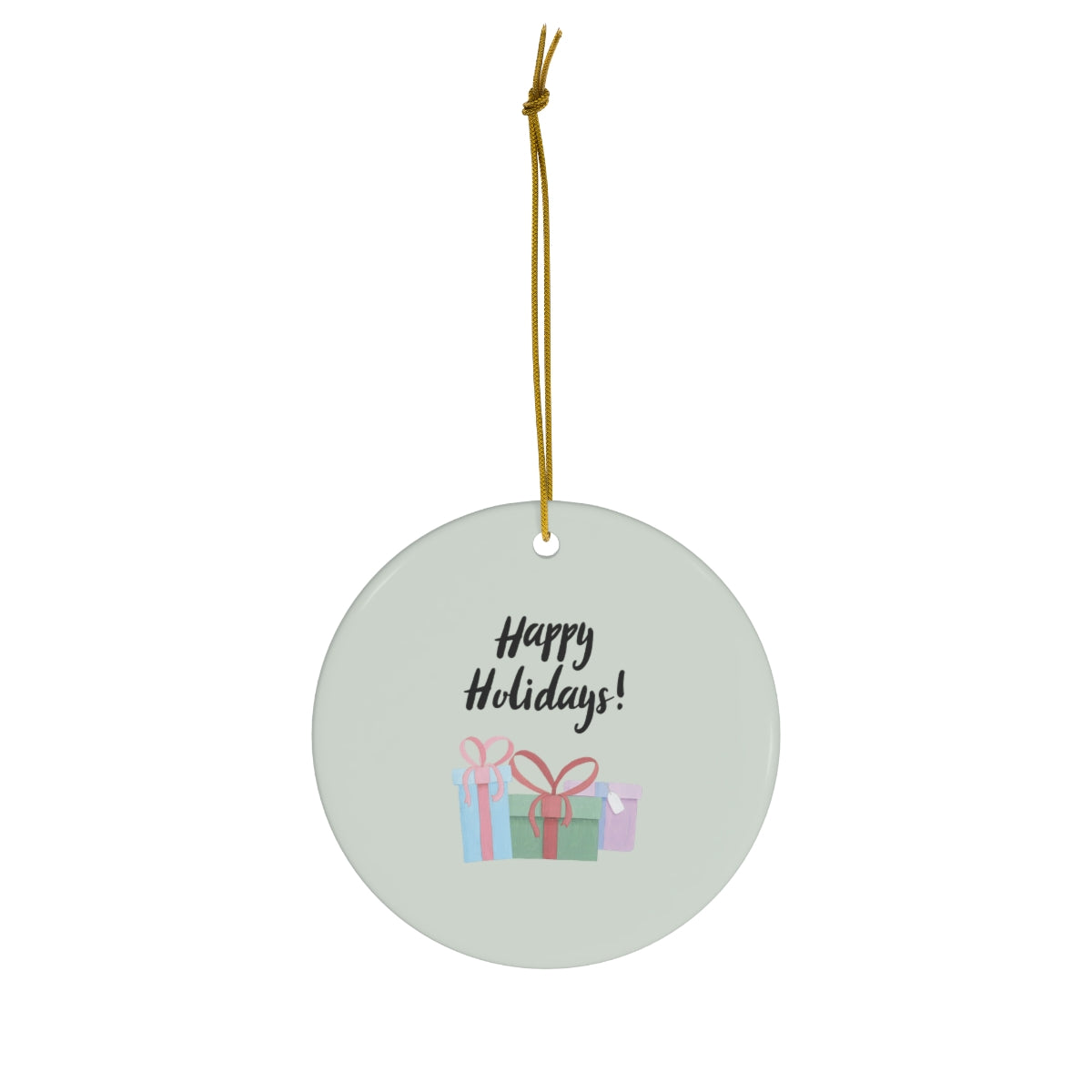 Ceramic Holiday Ornament - Happy Holiday & Presents
