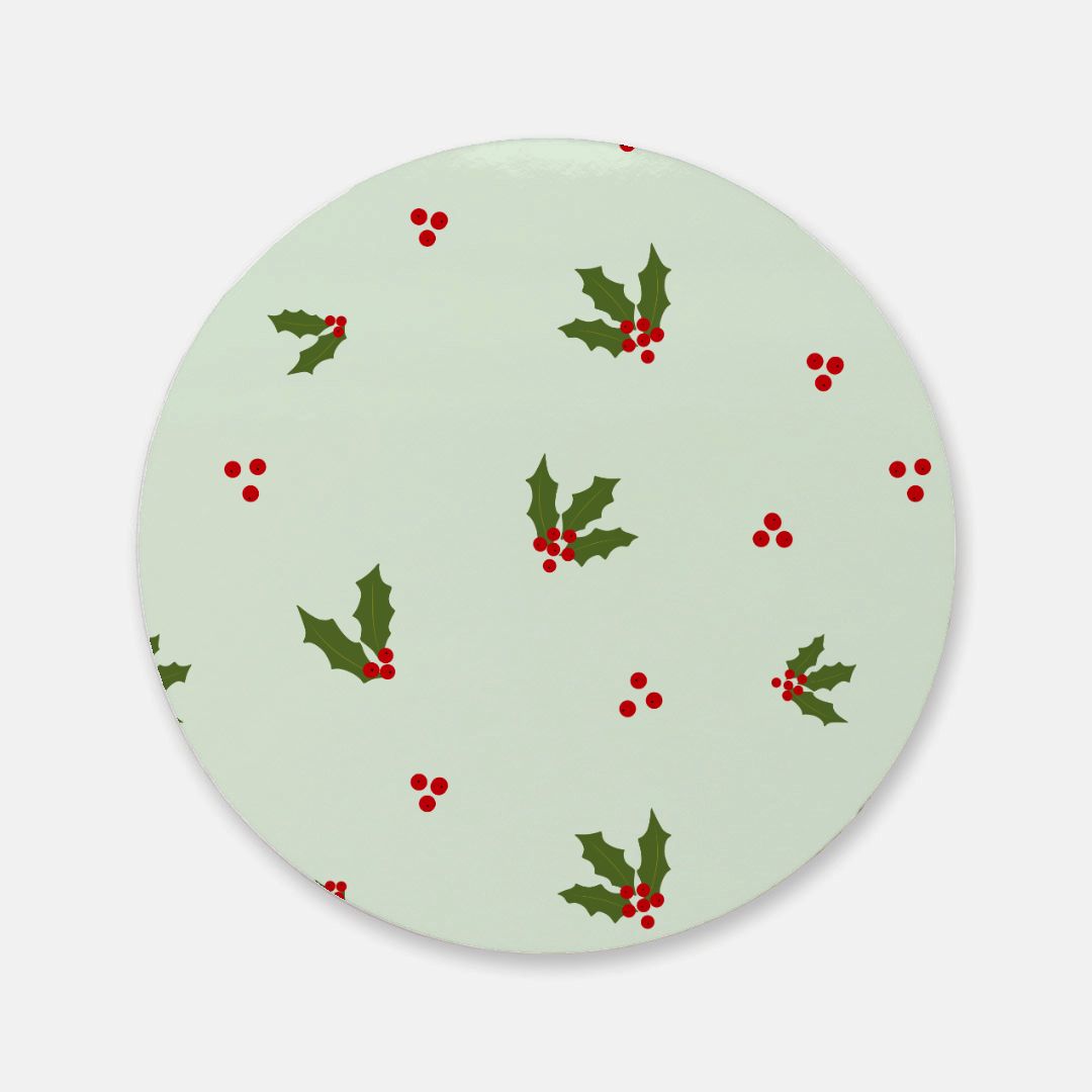 Round Green Cork Back Coaster - Holly