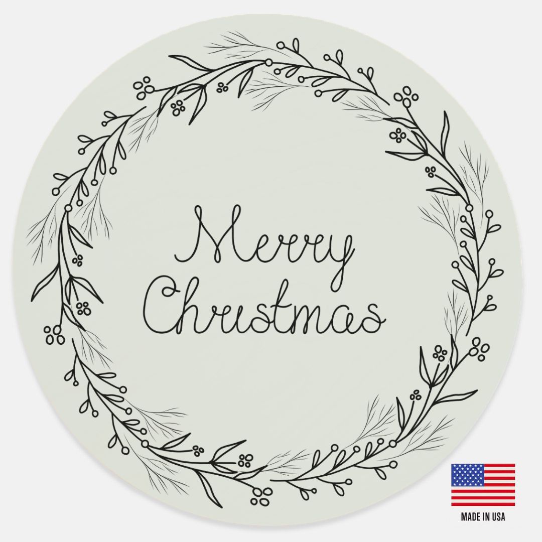 12" Round Wood Sign - Black Merry Christmas Wreath