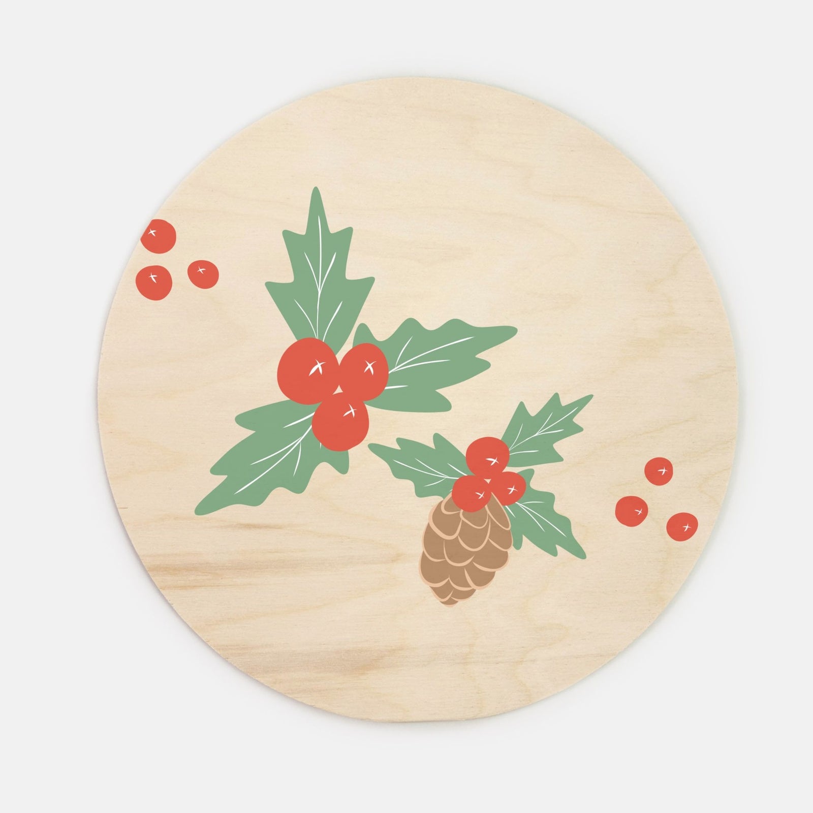 10" Round Wood Sign - Pinecone & Hollies
