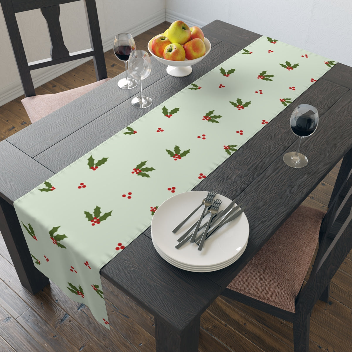 Green Holiday Table Runner - Holly