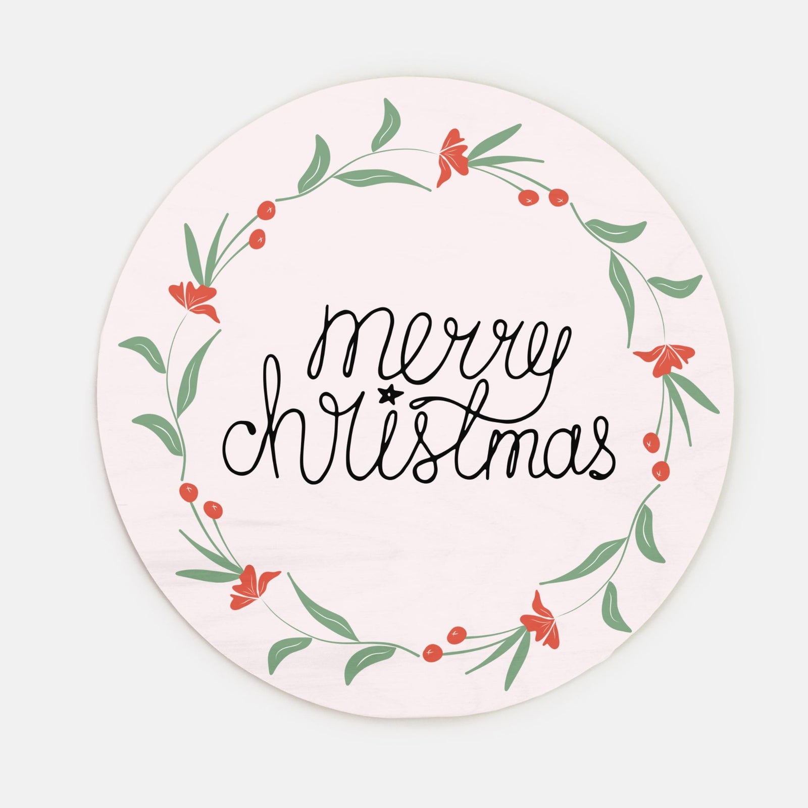 10" Round Wood Sign - Colorful Merry Christmas Wreath
