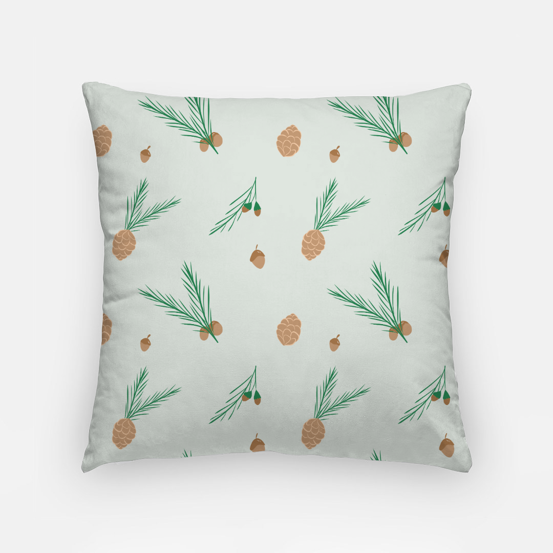 18x18 Green Holiday Polyester Pillowcase - Pinecones & Acorns