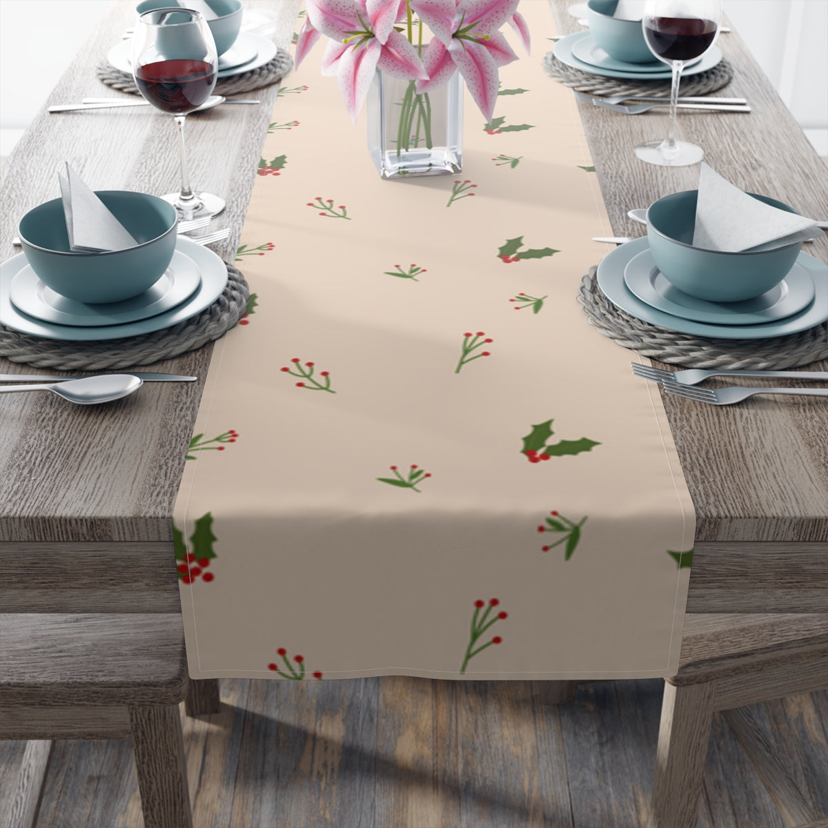 Beige Holiday Table Runner - Holly