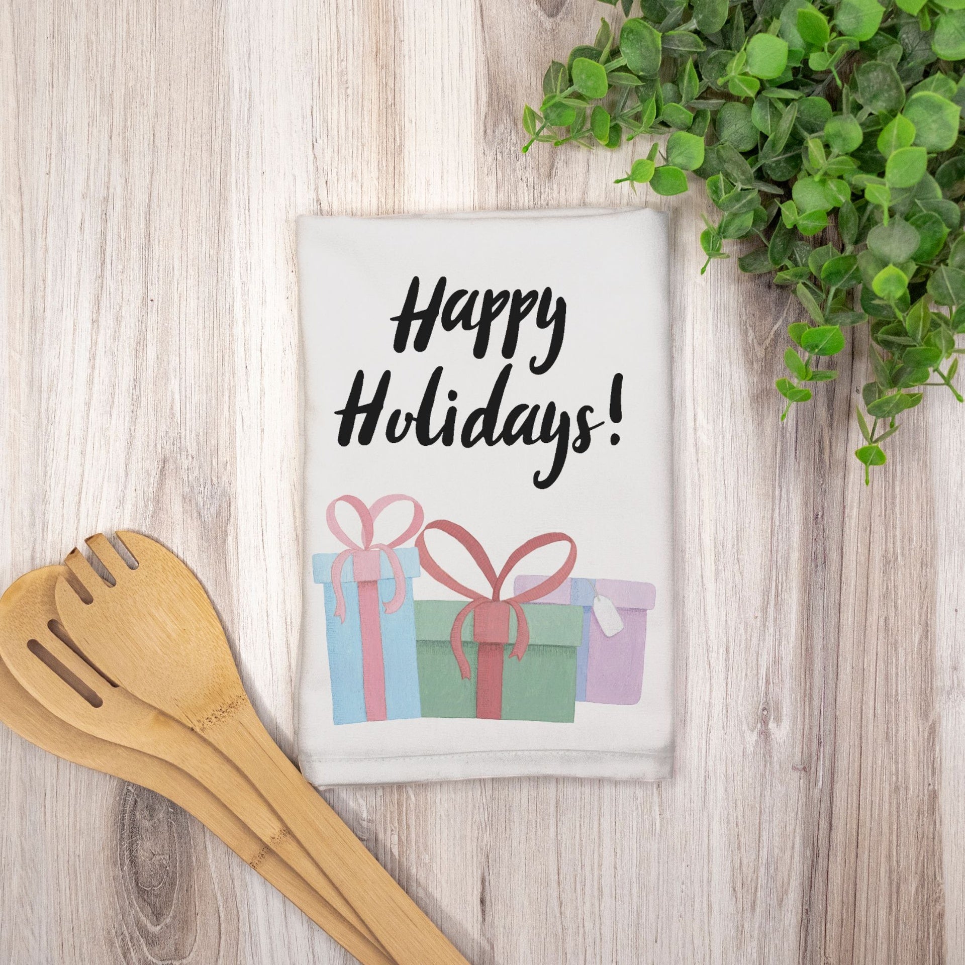 Holiday Hostess Towel - Happy Holidays & Presents