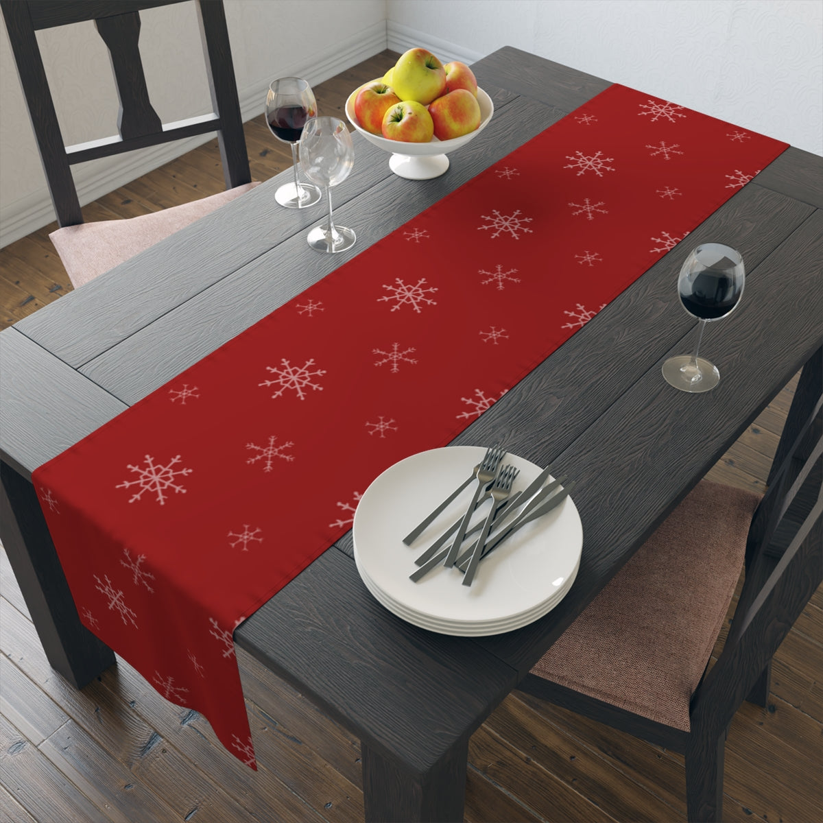 Red Holiday Table Runner - Snowflakes