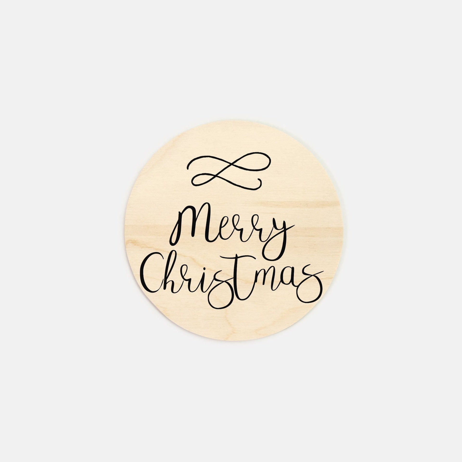 6" Round Wood Sign - Cursive Merry Christmas