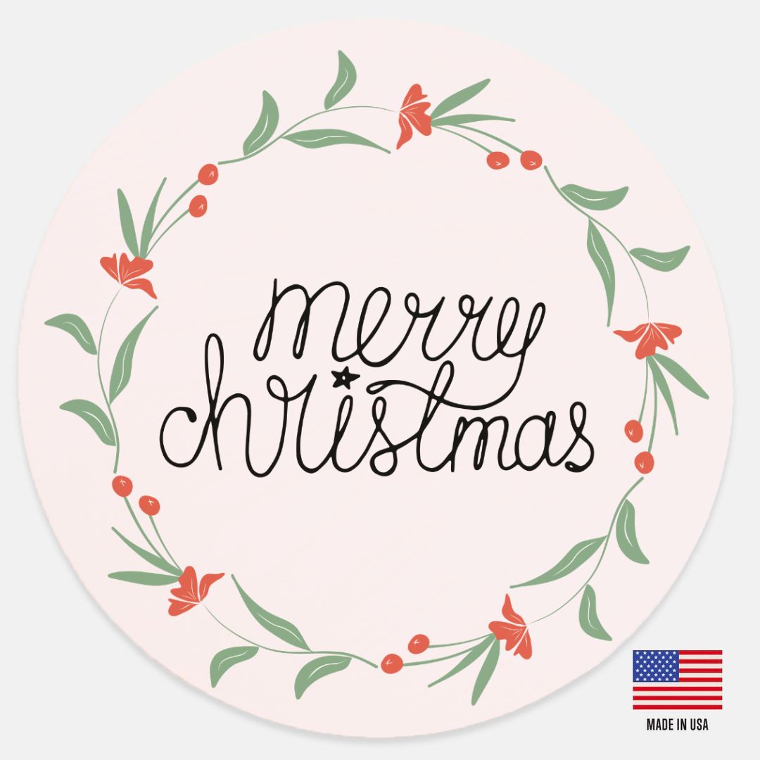12" Round Wood Sign - Colorful Merry Christmas Wreath