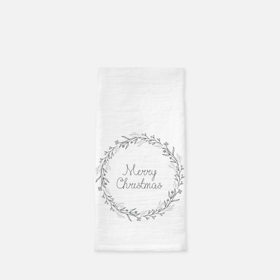 Holiday Tea Towel - Black Wreath