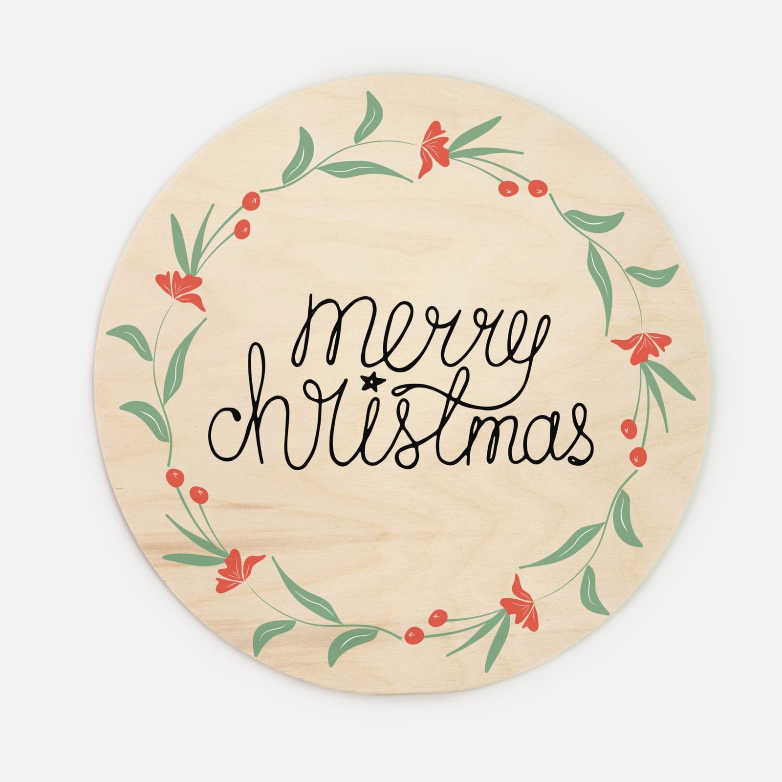 10" Round Wood Sign - Colorful Wreath