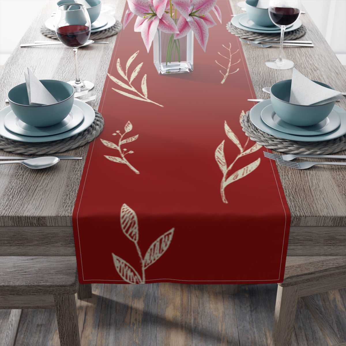 Red Holiday Table Runner - White Garland