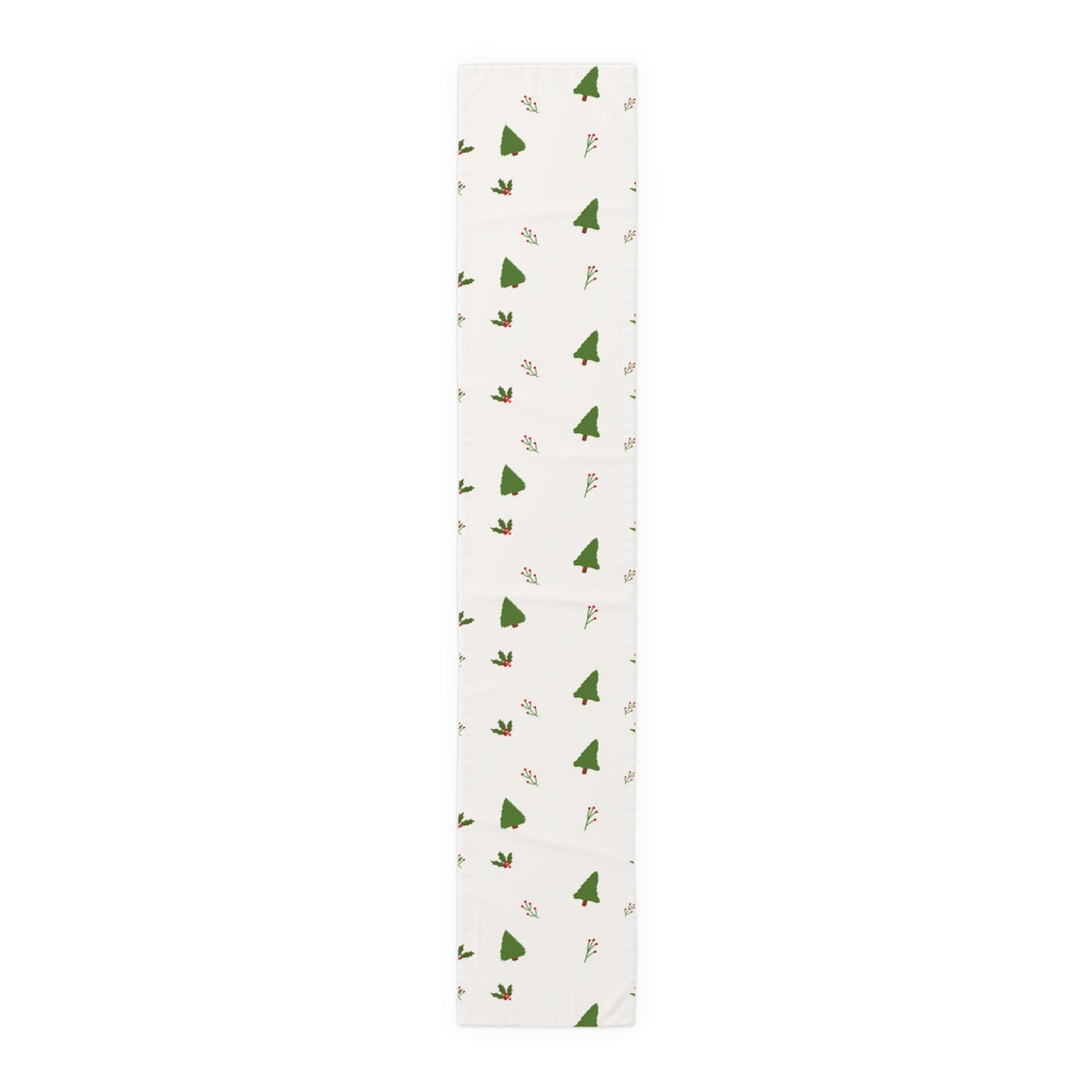 White Holiday Table Runner - Holly & Evergreen Trees