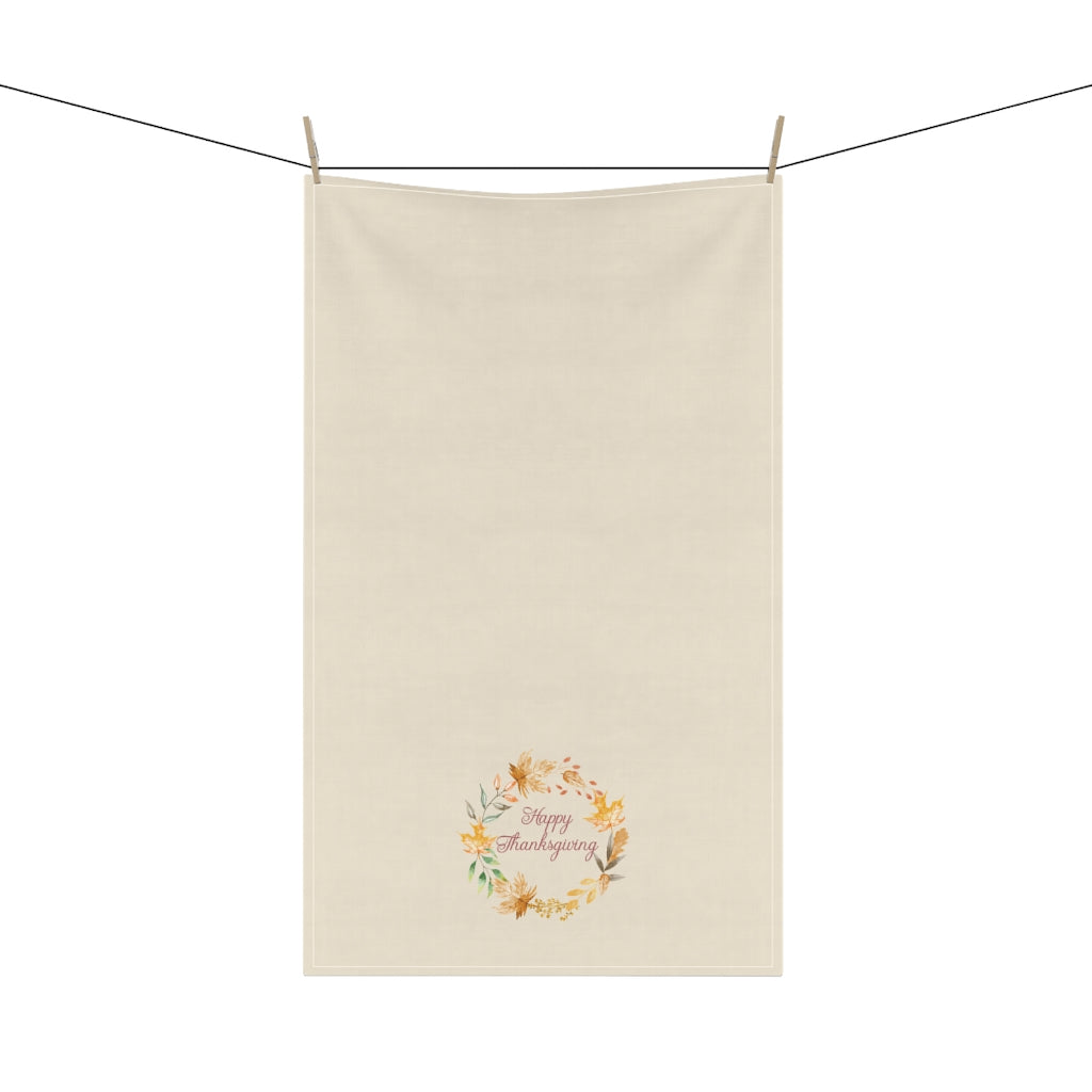 Ecru Kitchen Towel - Watercolor Wreath - Happy Thanksgiving
