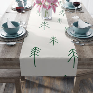 White Holiday Table Runner - Evergreens
