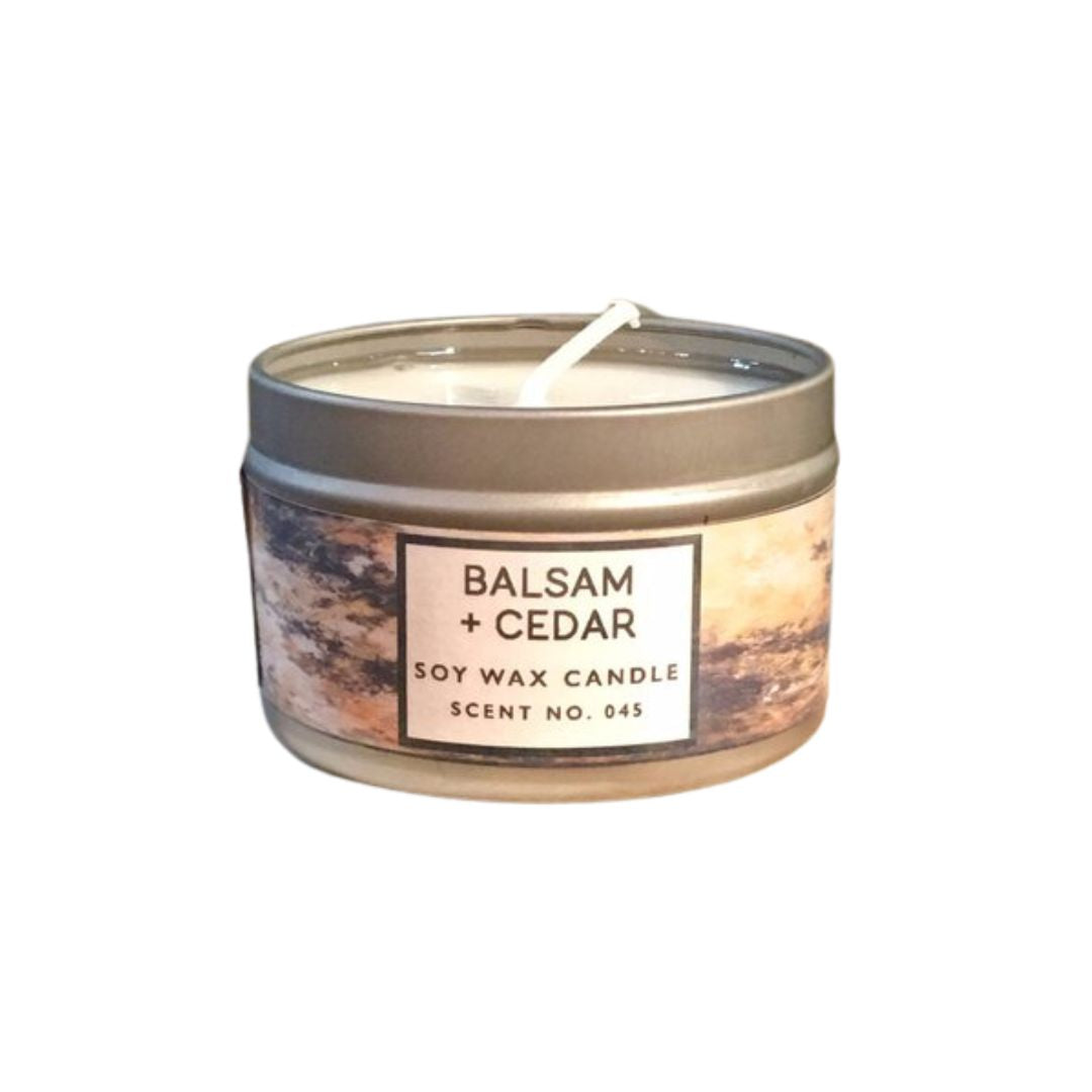 "Balsam + Cedar" Soy Wax Candle - 8oz Glass Jar - Lifestyle Details