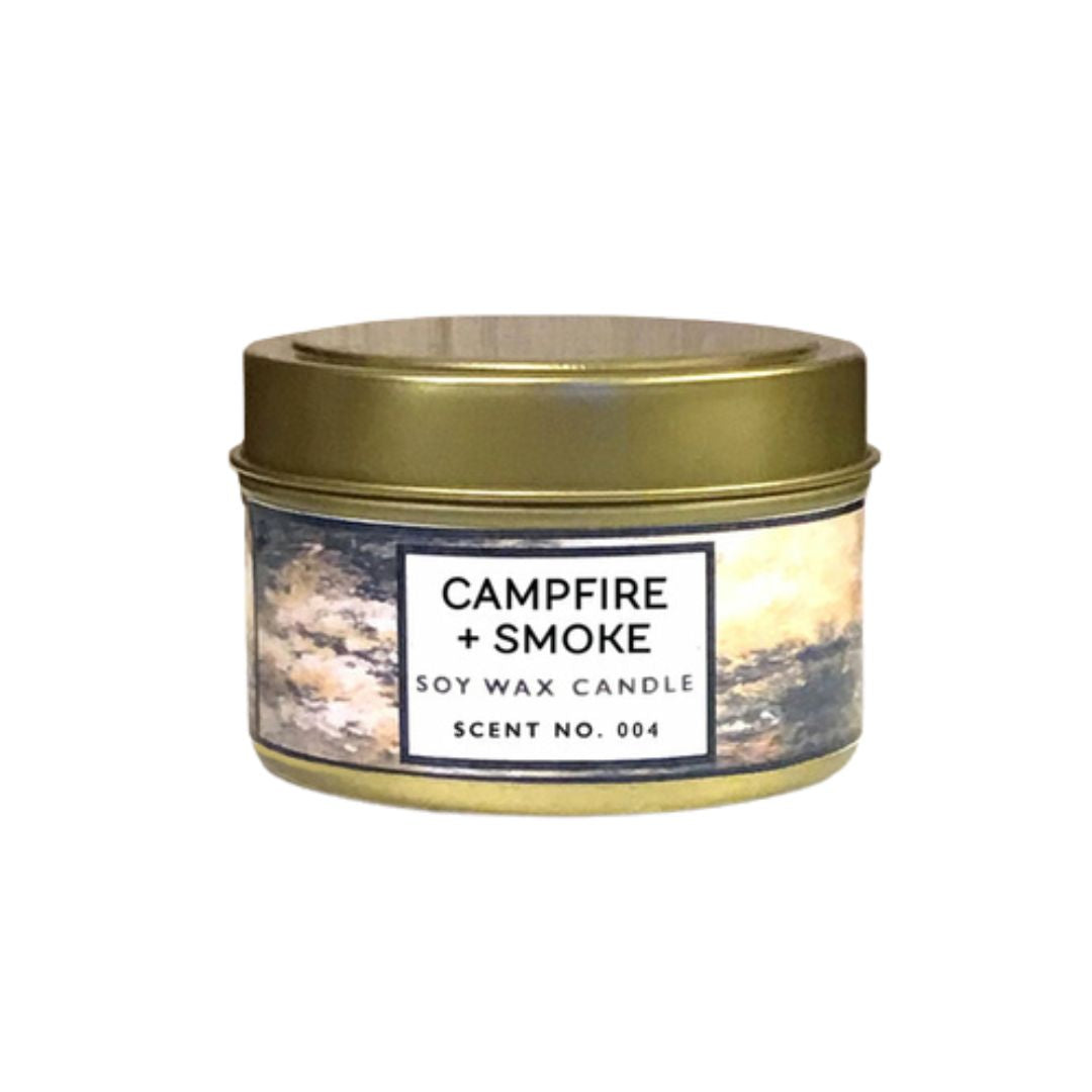 "Campire & Smoke" 8oz Glass Jar Soy Candle - Lifestyle Details