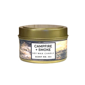 "Campire & Smoke" 4oz Aluminum Tin Soy Candle - Lifestyle Details