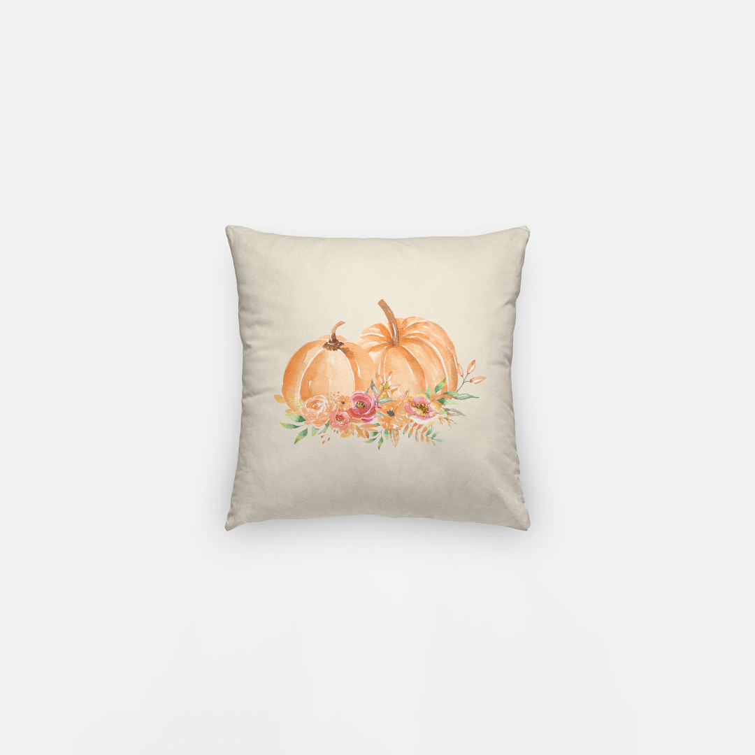 Lifestyle Details - 10x10 Pillowcase - Orange Pumpkins Watercolor Arrangement