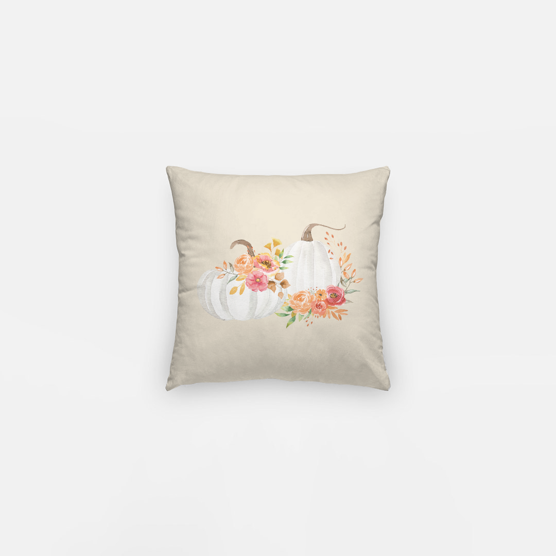 Lifestyle Details - 10x10 Pillowcase - White Pumpkins Watercolor Arrangement