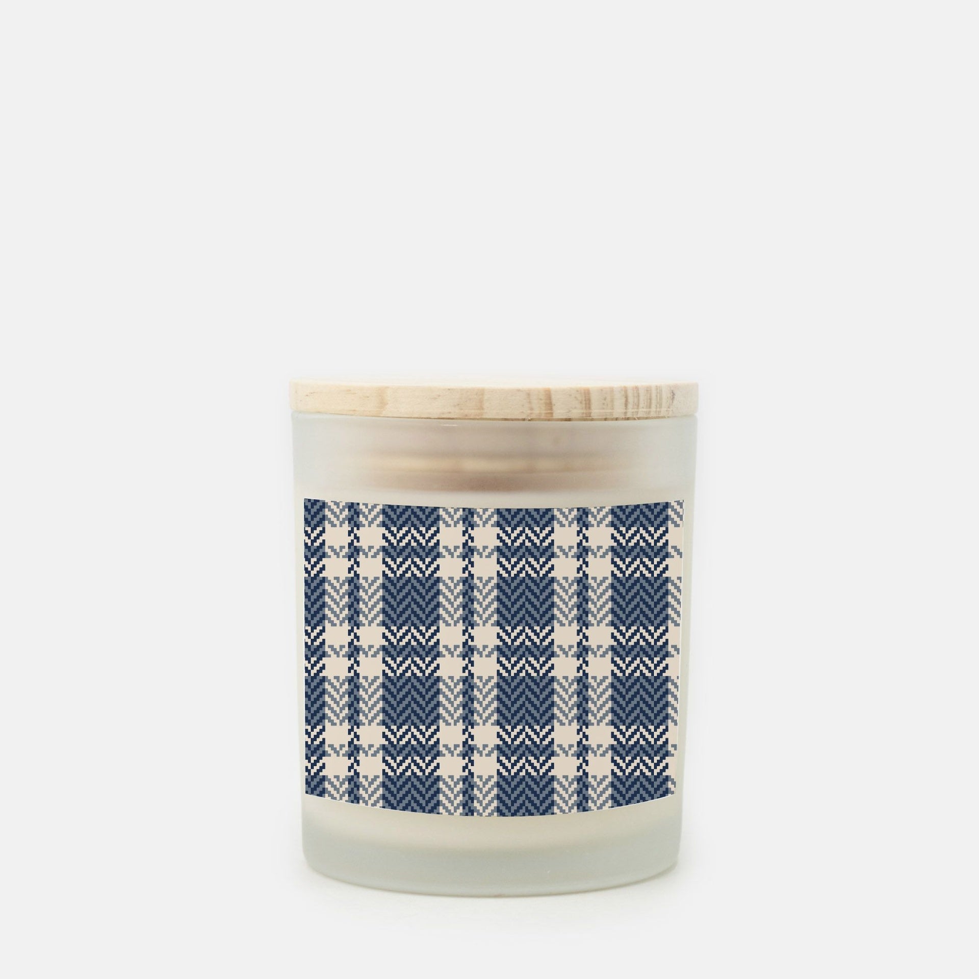Lifestyle Details - 11oz Blue & Cream Plaid Frosted Glass Candle - Cashmere Vanilla