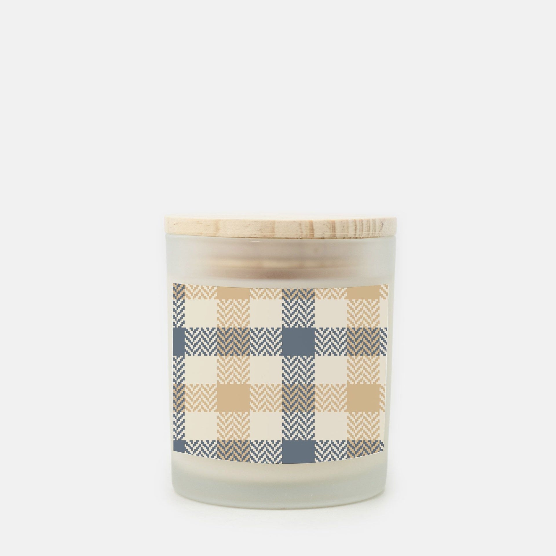 Lifestyle Details - Blue & Natural Plaid Frosted Glass Candle - Cashmere Vanilla