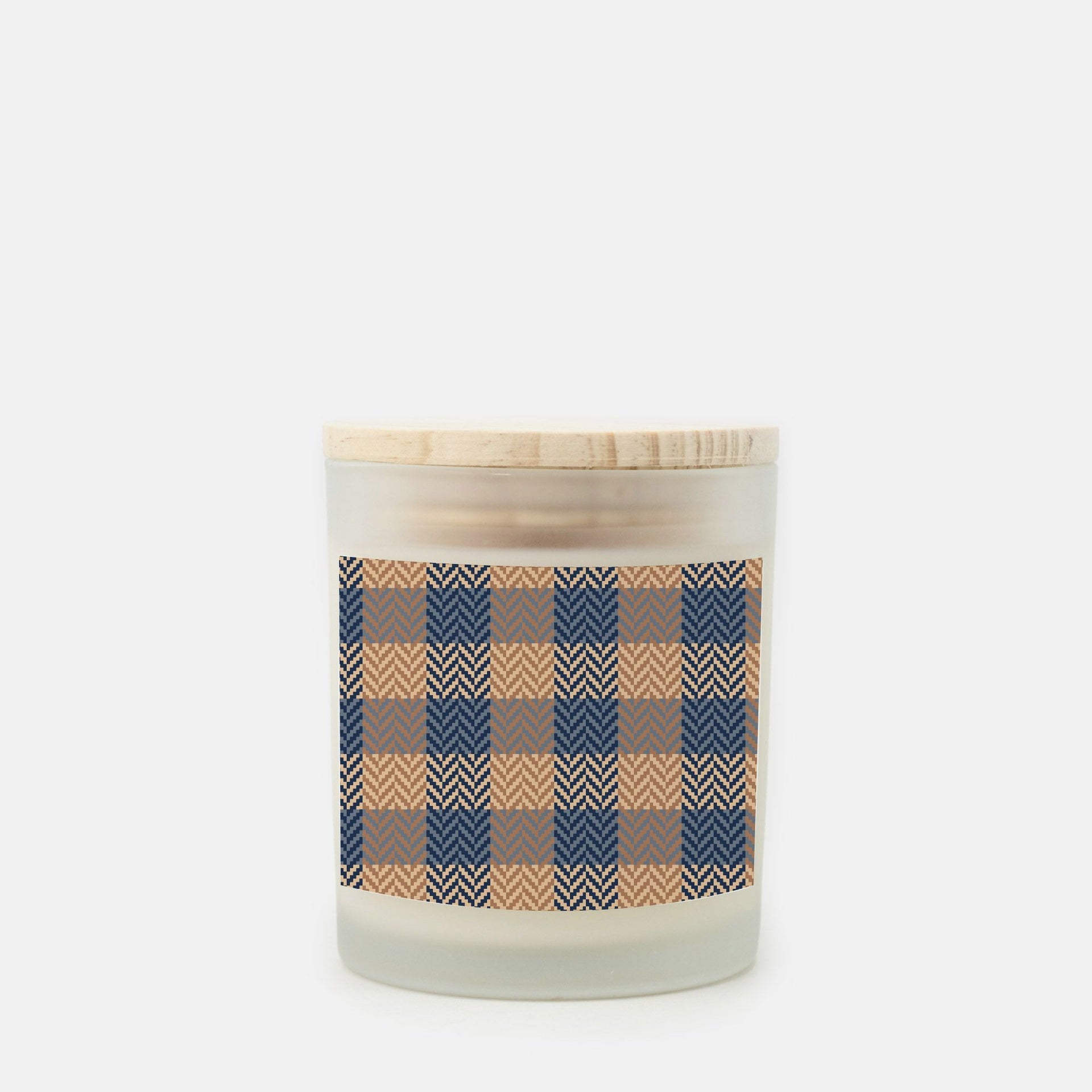 Lifestyle Details - 11oz Blue & Rust Plaid Frosted Glass Candle - Cashmere Vanilla