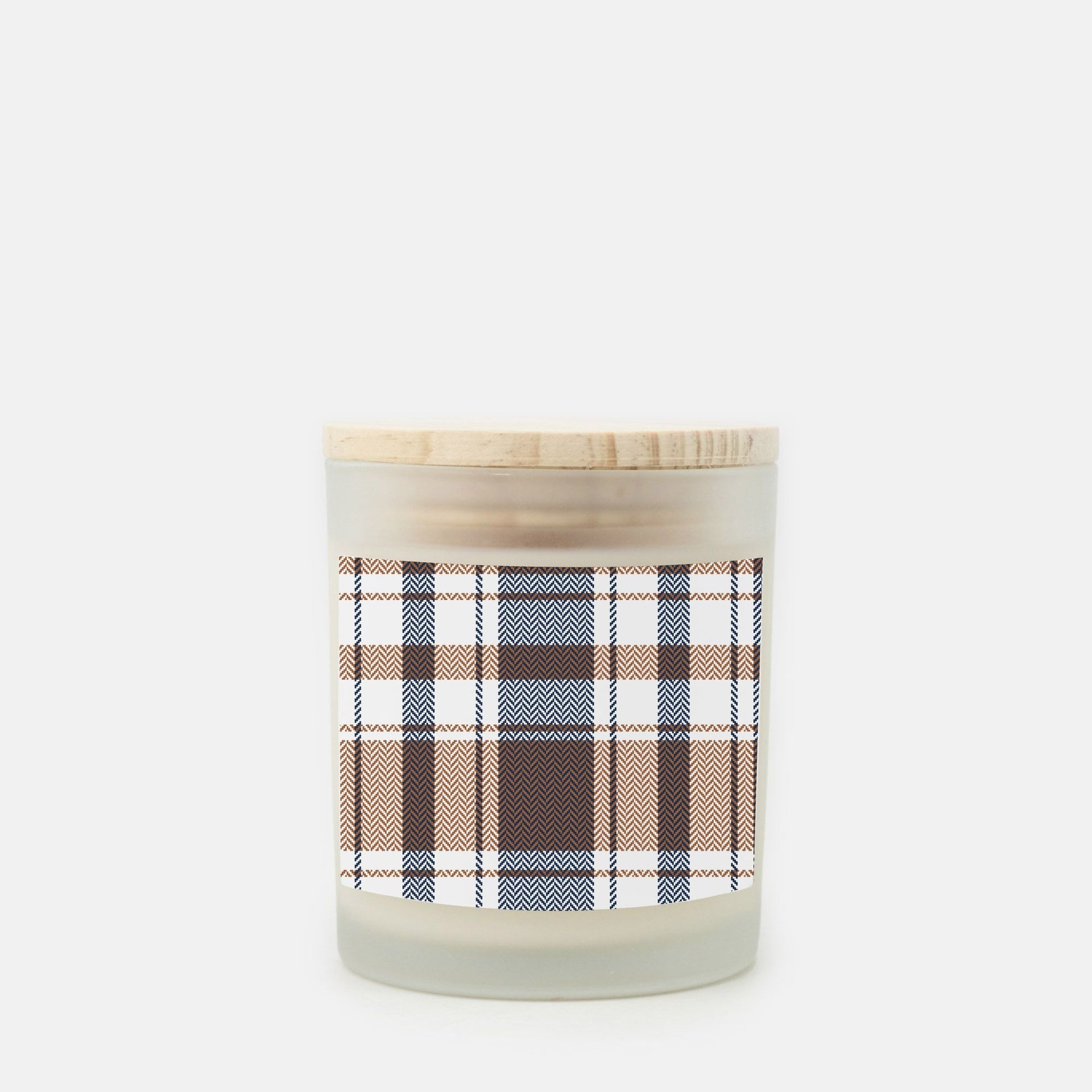 Lifestyle Details - 11oz Brown & Black Plaid Frosted Glass Candle - Cashmere Vanilla