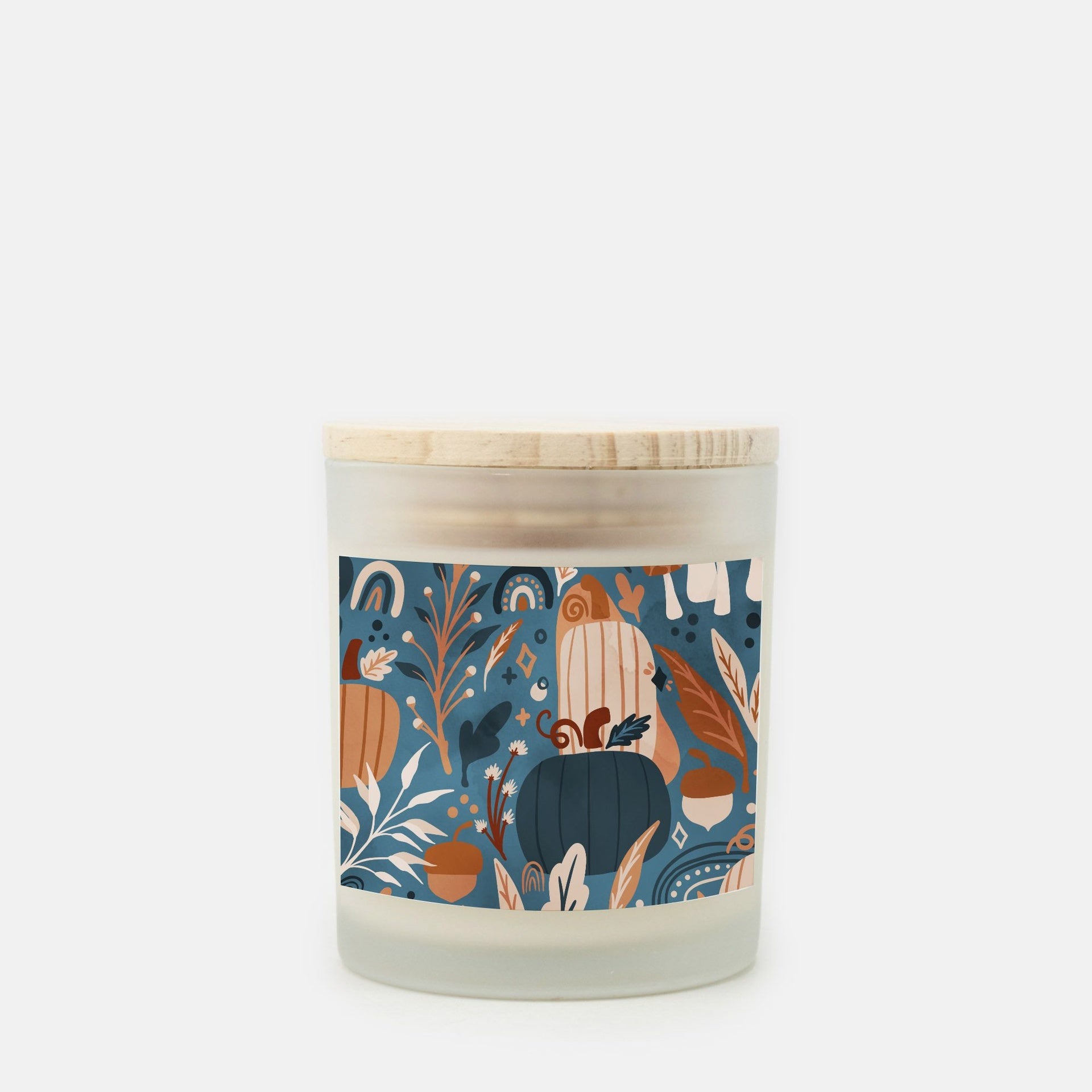 Lifestyle Details - 11oz Colorful Autumn Nature Frosted Glass Candle - Cashmere Vanilla
