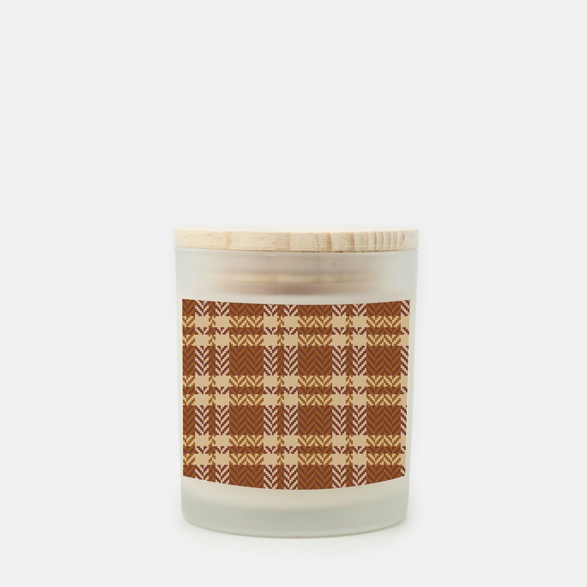 Lifestyle Details - 11oz Rust & Cream Plaid Frosted Glass Candle - Cashmere Vanilla