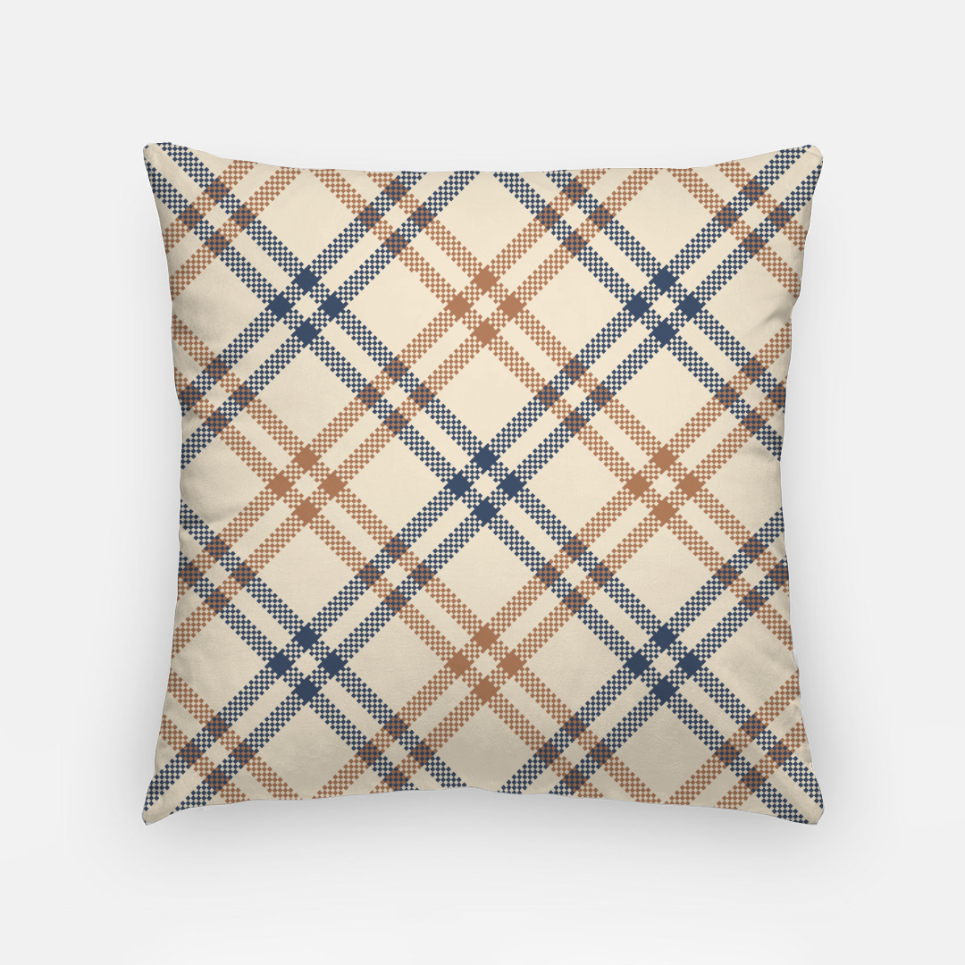 Lifestyle Details - 18x18 Autumn Diagonal Plaid Pillowcase - Brown & Blue
