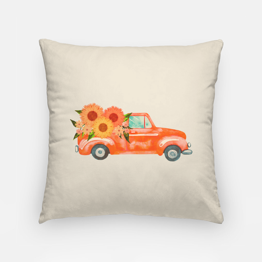 Lifestyle Details - 18x18 Autumn Pillowcase - Bright Orange Rustic Truck